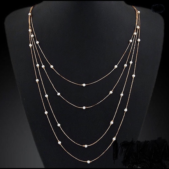 Four strand layered gold and pearl necklace. - Picture 1 of 2
